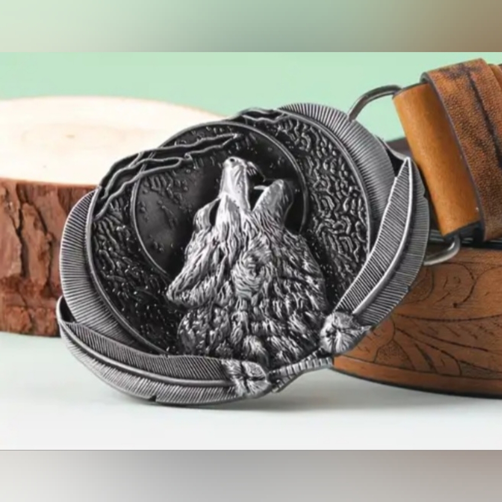 New Howling Wolf And Feathers Belt buckle fits 1.5 belt buckle